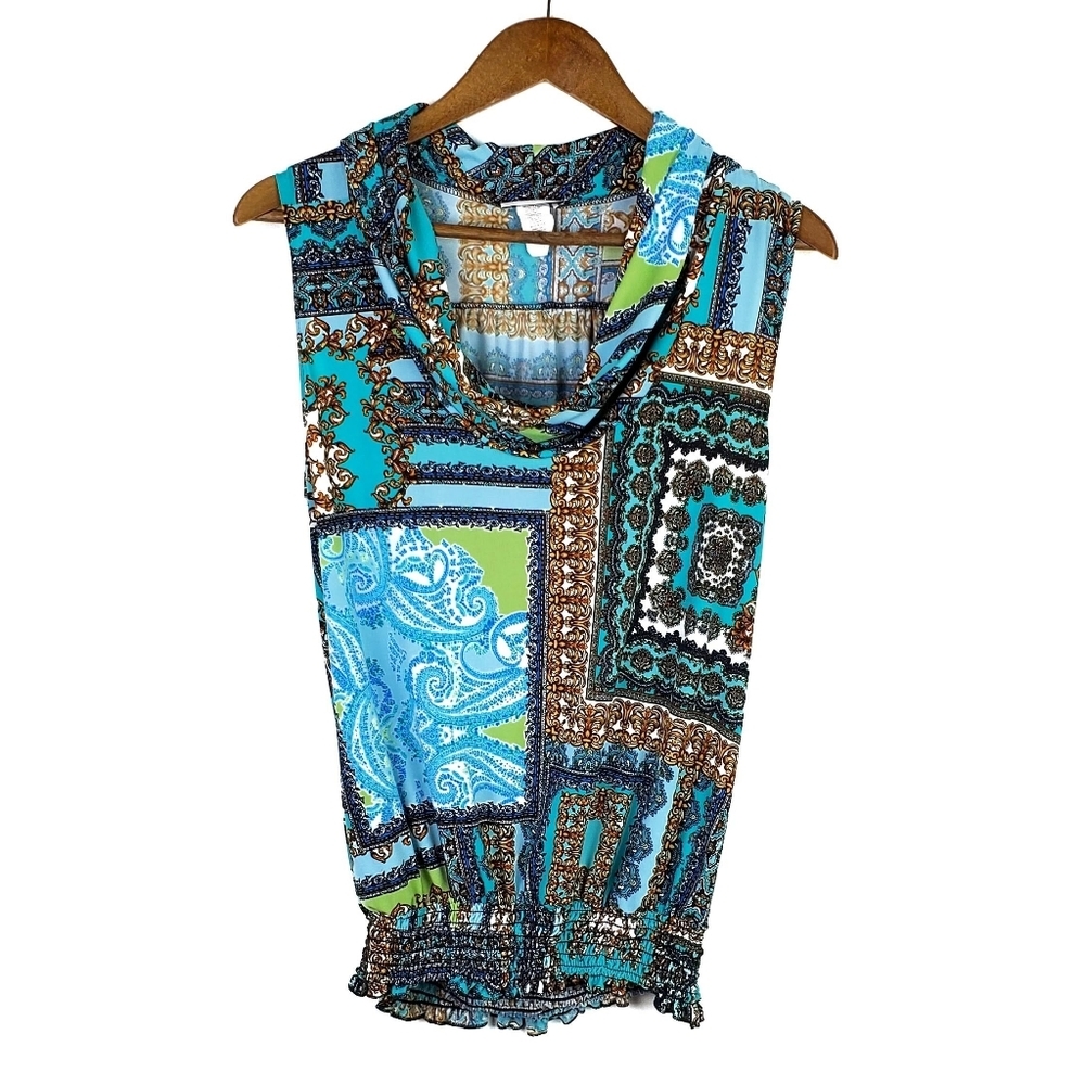 Jon Den Sleeveless Blue Swoop‎ Neck Blouse Top